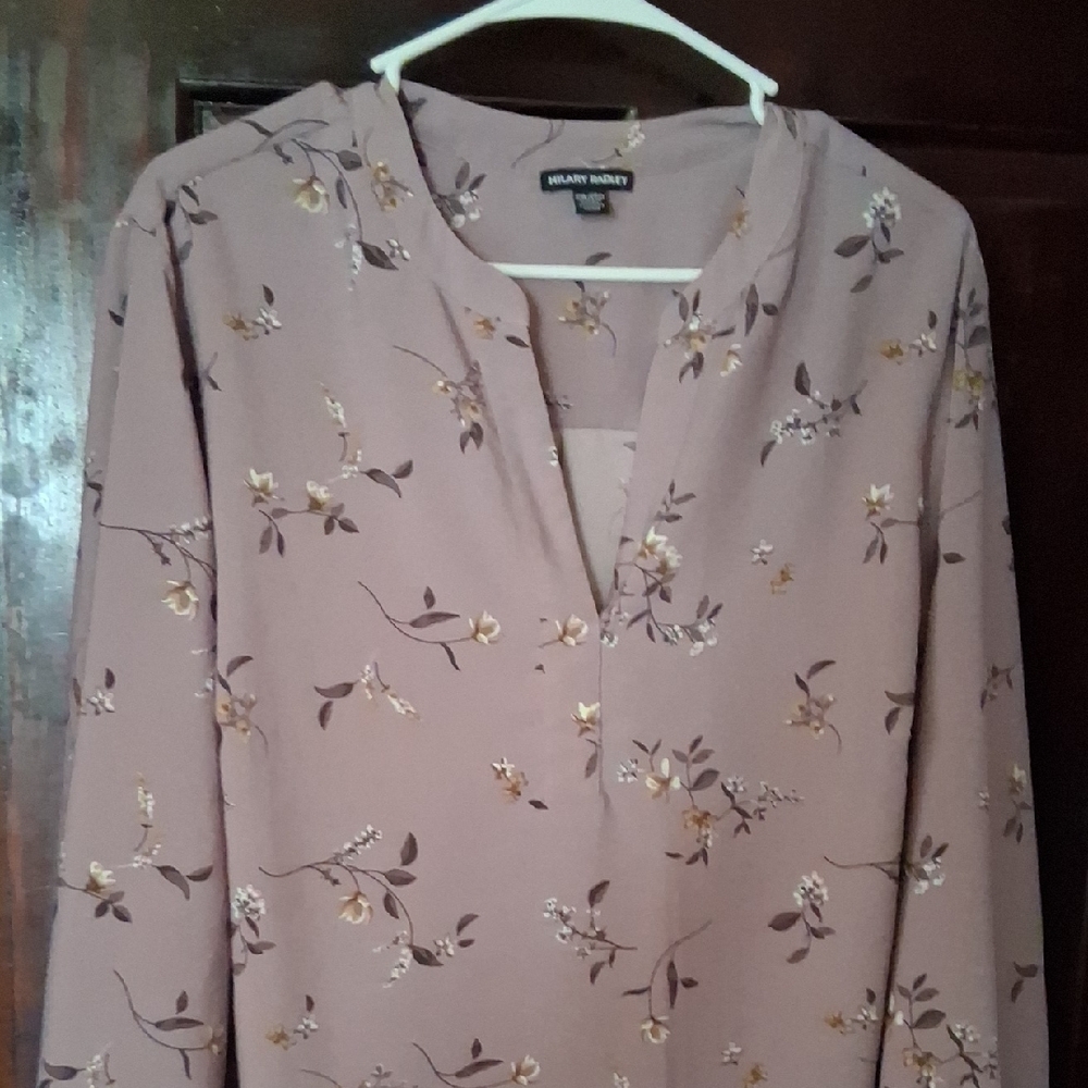 Hilary Radley Mauve Floral V-Neck Blouse - Picture 2 of 6